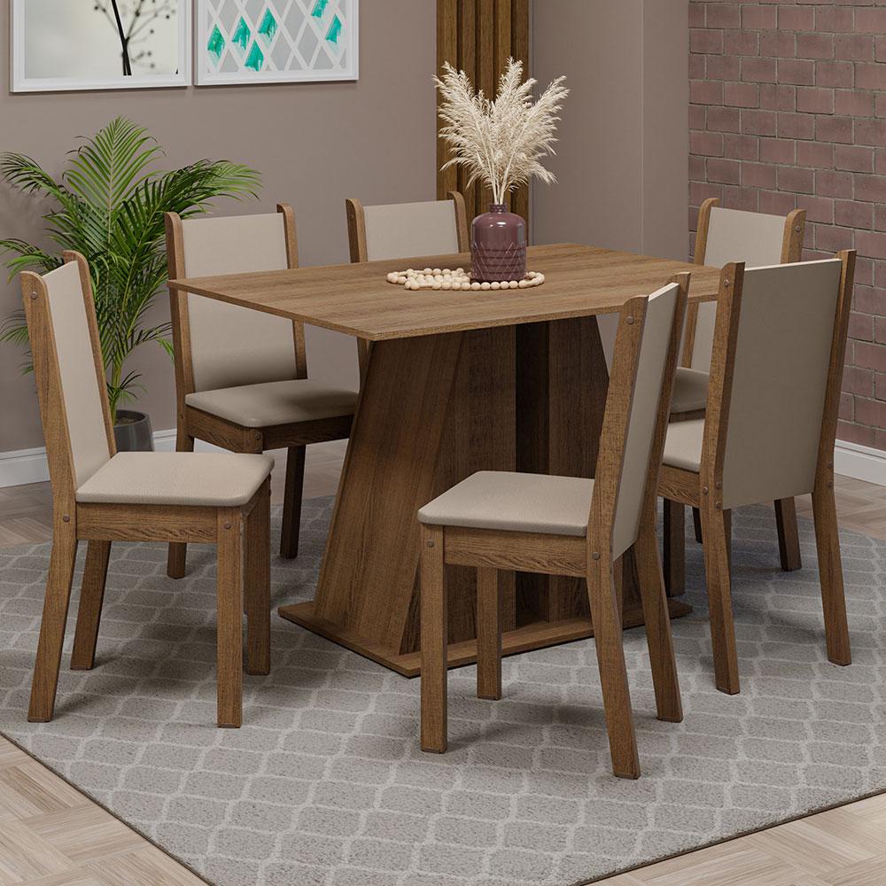 Conjunto Sala de Jantar Mesa Tampo de Madeira 6 Cadeiras Rustic/Bege Wendy Madesa - Home & Living