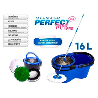 Balde Perfect Mop Pro 360 Inox Com 3 Refis Azul