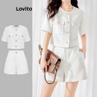 Lovito Elegante Conjunto de Shorts com Bolsos Falsos para Mulheres L74ED161