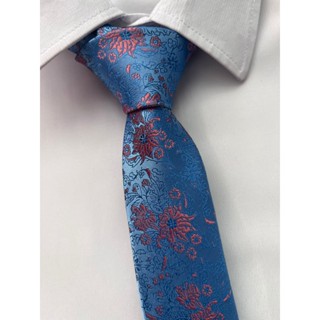 Gravata Slim Floral Azul e Rosa - 1200 Fios
