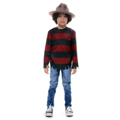 Fantasia Freddy Krueguer Infantil Camisa E Chapéu Halloween