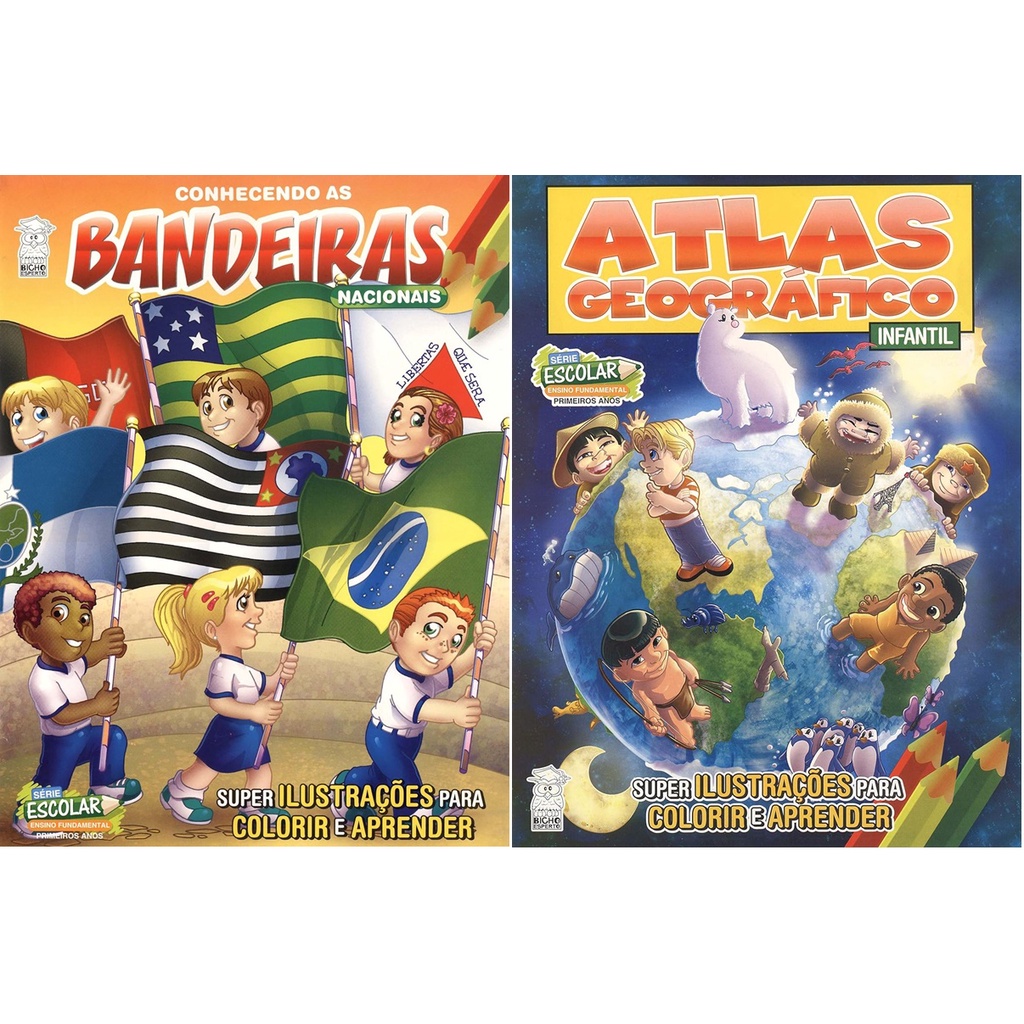 Kit C/2 Livros Conhecendo as Bandeiras Nacionais + Atlas Geografico - Com atividades em Oferta na Shopee