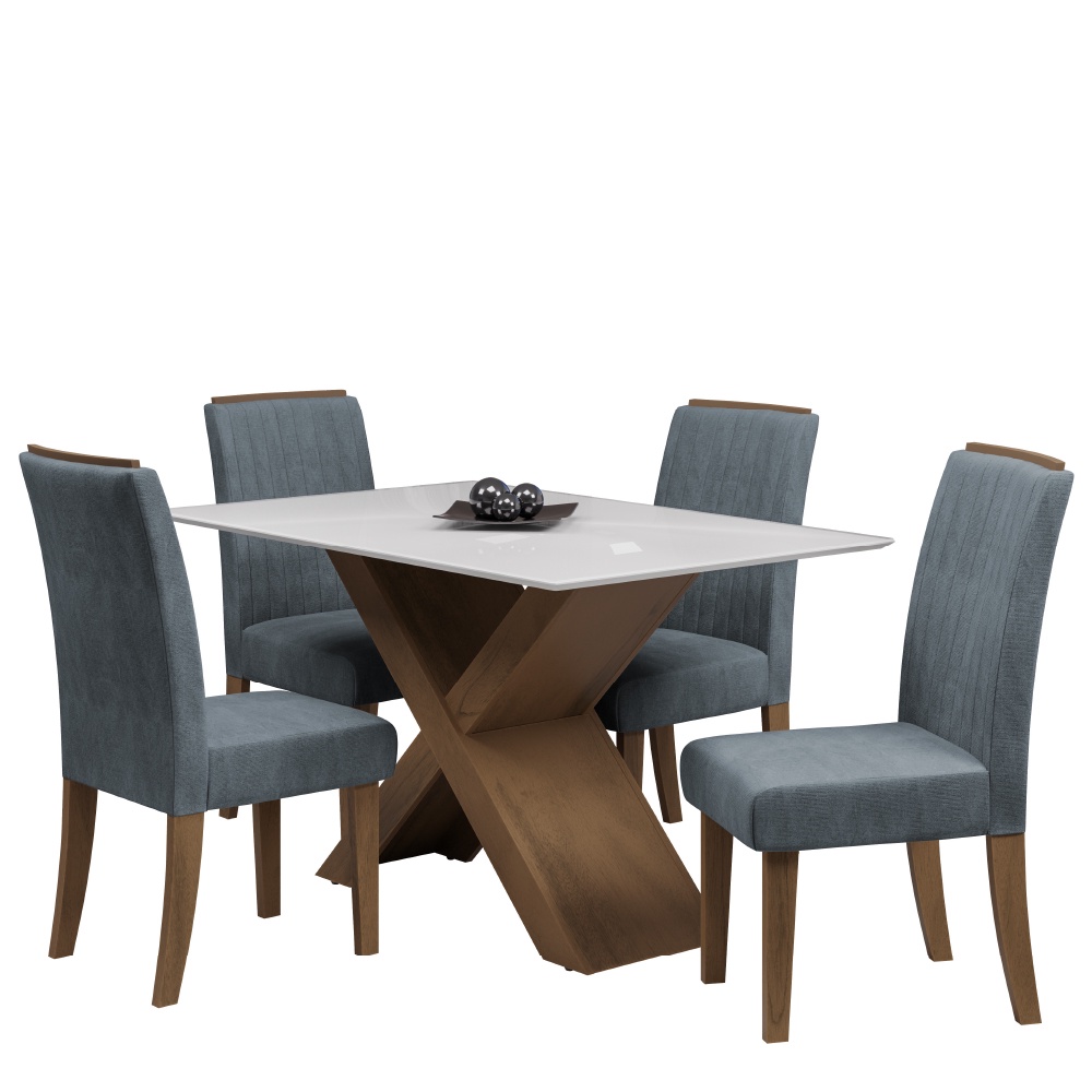 Conjunto de Mesa Sala de Jantar Tampo Com Vidro Grécia 4 Cadeiras Off White / Cinza / Cedro 1,36m Do em Oferta na Shopee