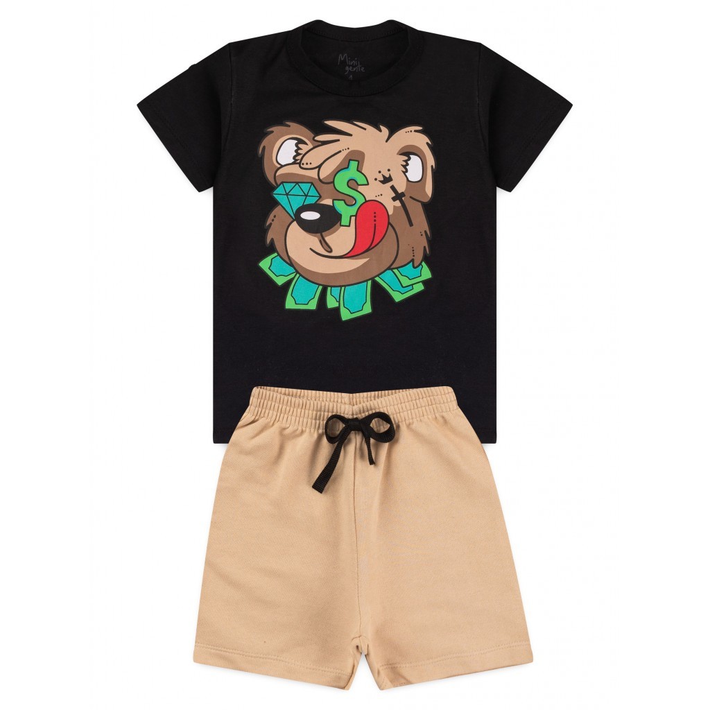 Conjunto Infantil Menino Camiseta E Bermuda Sorte Estampado