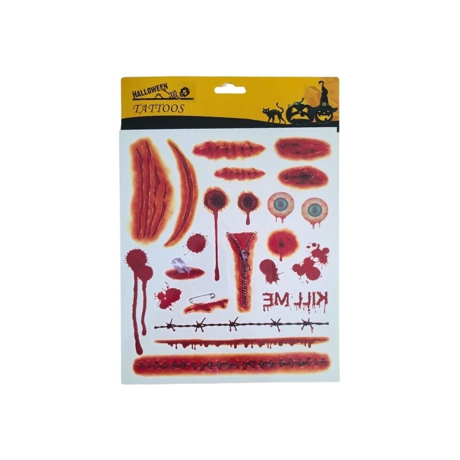 Kit Adesivo -Tatuagem para Pele - Halloween - Olhos e Ferimentos - 1 unidade - Artlille - Rizzo