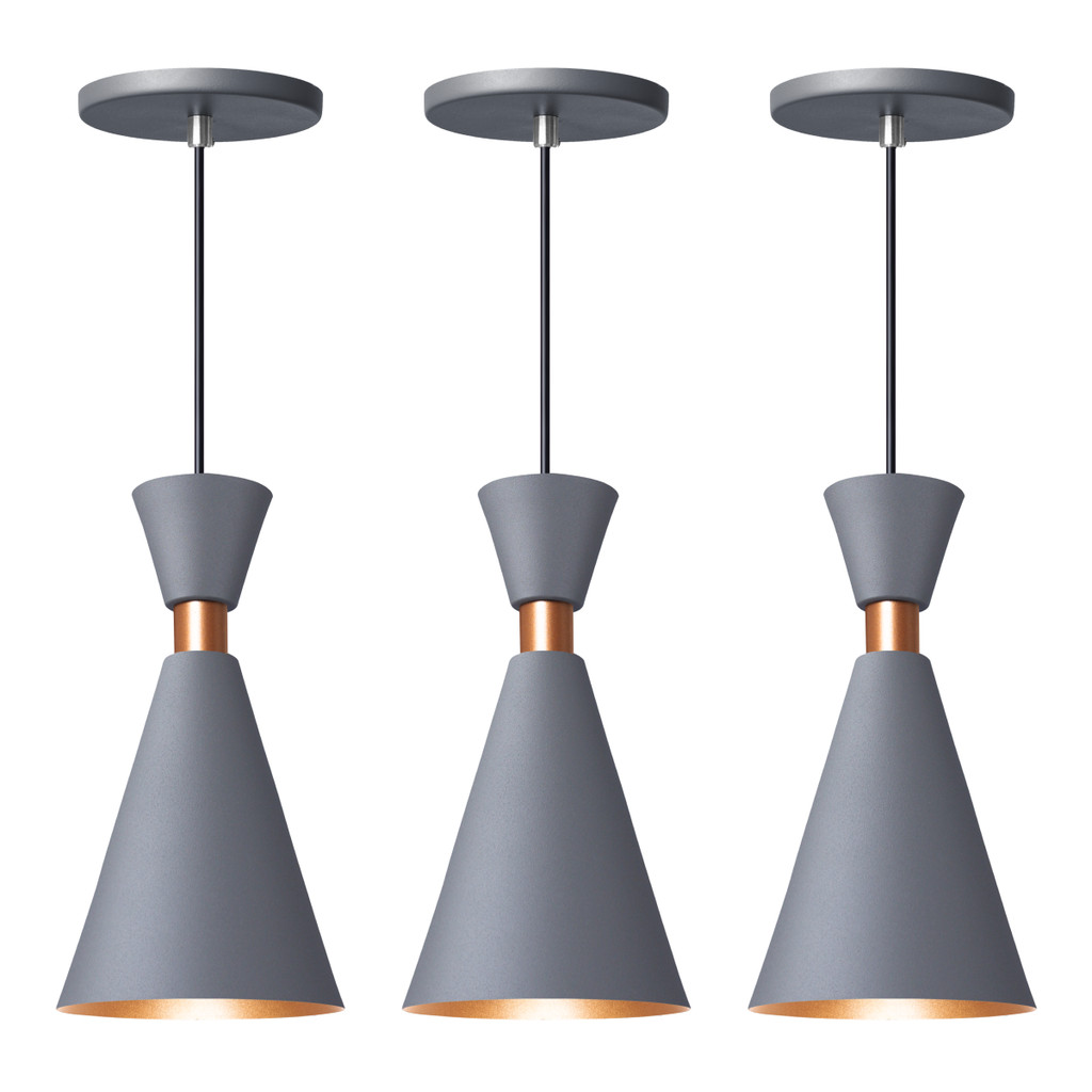 kit 3 pendentes lustre luminária mini Pequim cinza