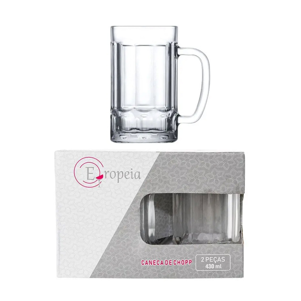 Conjunto 2 Canecas de Chopp Vidro 430ml