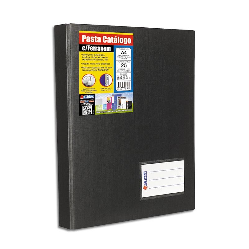 Pasta catálogo A4 1169 Preto com 25 plásticos Chies em Oferta na Shopee