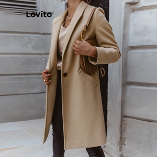 Lovito Casual Casaco Feminino Liso de Manga Comprida com Bolsos e Aberto na Frente LNX0721...