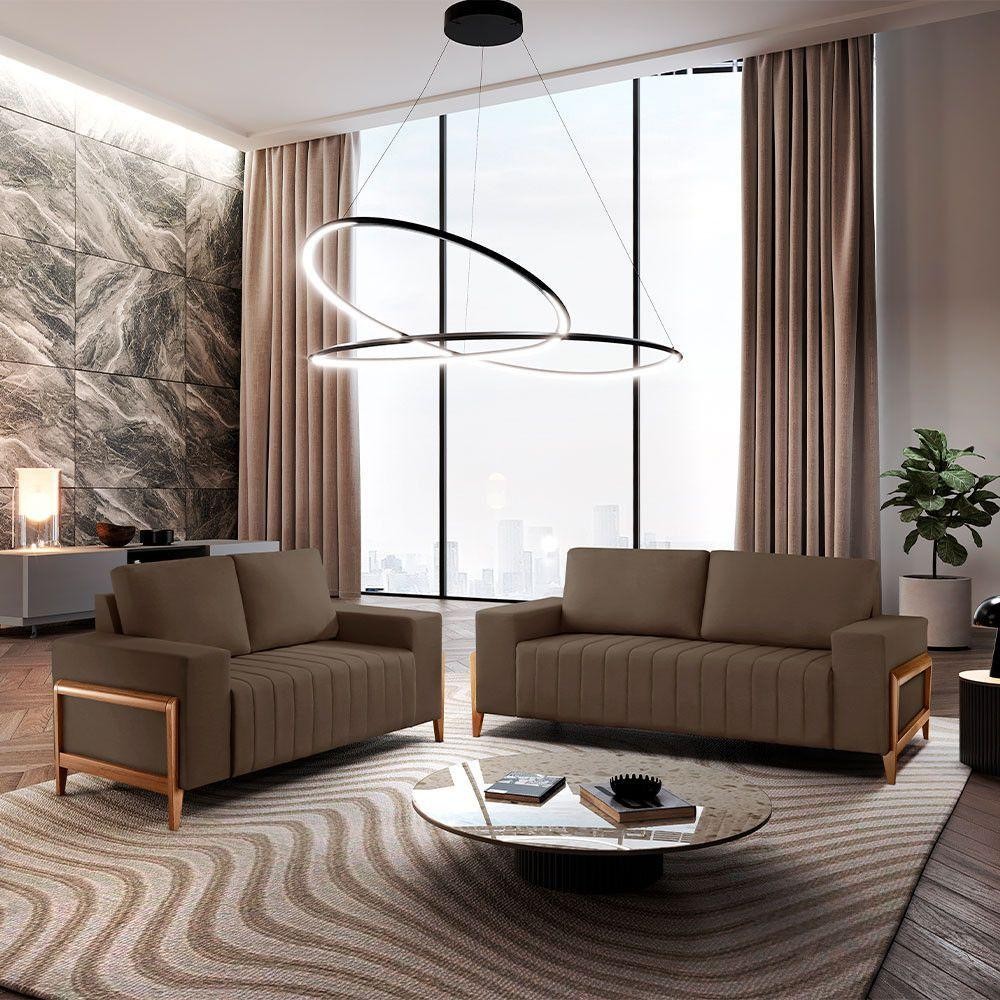 Sofá 2x3 Lugares Verona Meu Sofá Online B016 Veludo Marrom