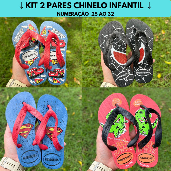 KIT 2 PARES Chinelo Masculino Infantil 25-32 Desenhos Lindos  Homem Aranha Super Man Carros em Oferta na Shopee