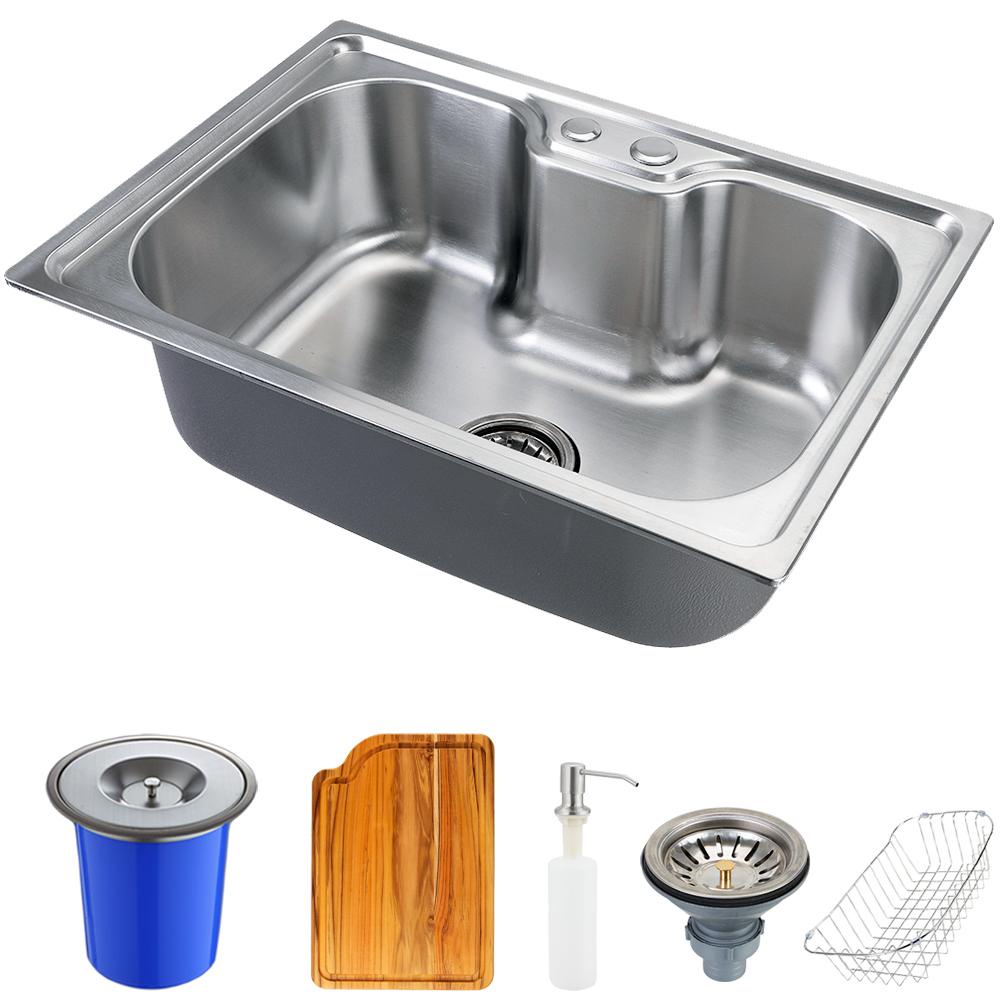 Cuba para cozinha gourmet pia aço inox com acessórios tábua de corte e lixeira Nawa 50 cm Pingoo