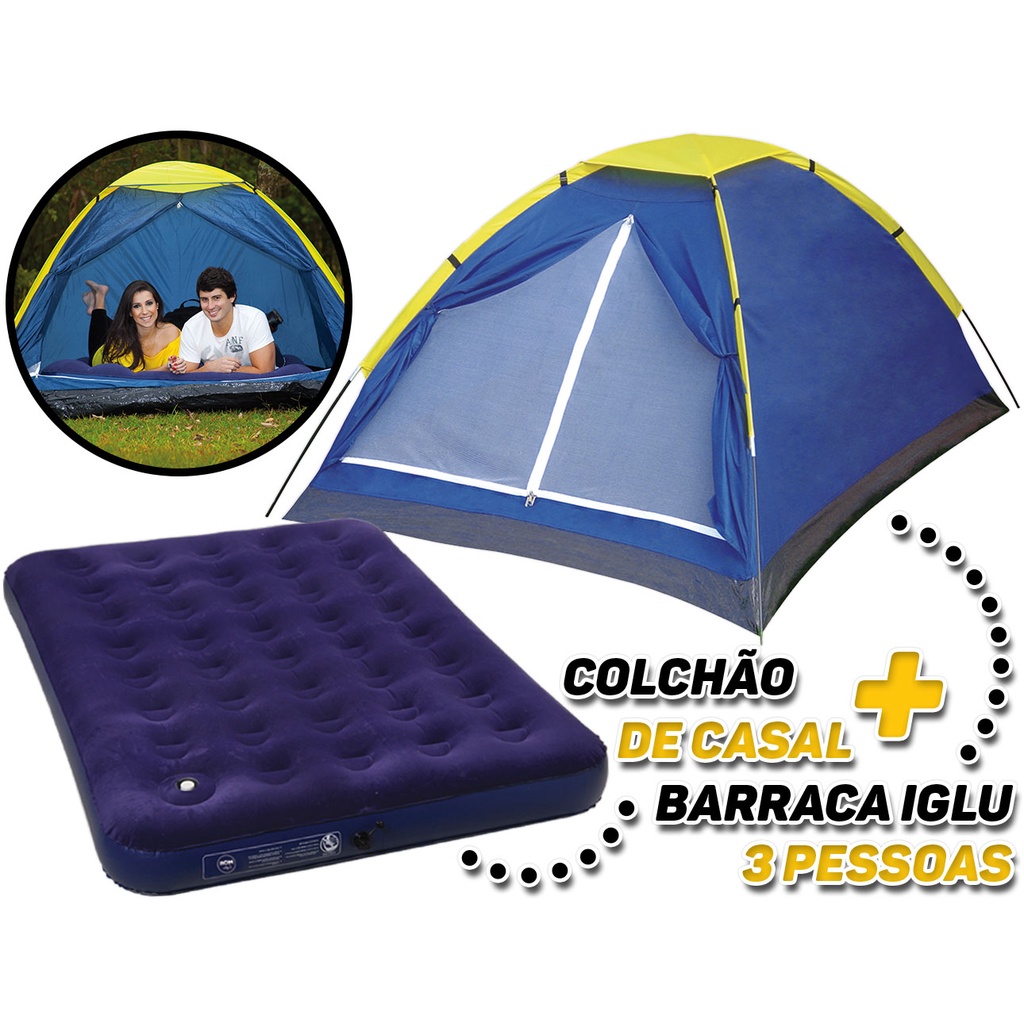 Barraca Iglu Camping 3 Pessoas + Colchão De Ar Casal Mor em Oferta na Shopee