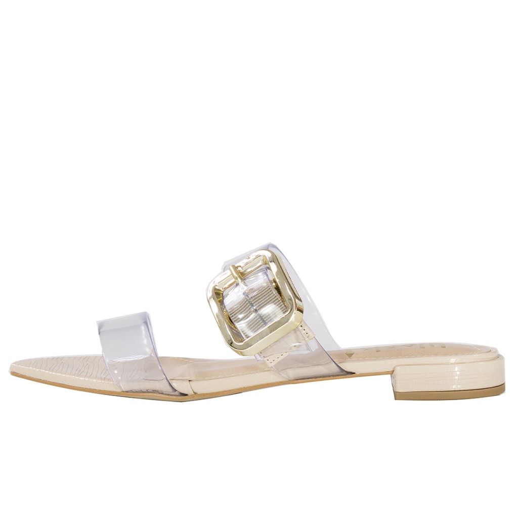 Sandália Rasteira Week Shoes Maxi Fivela Nude Vinil