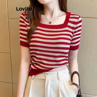 Lovito Casual Tops de Malha Listrados para Mulheres LNA20138 (Vermelho/Preto)