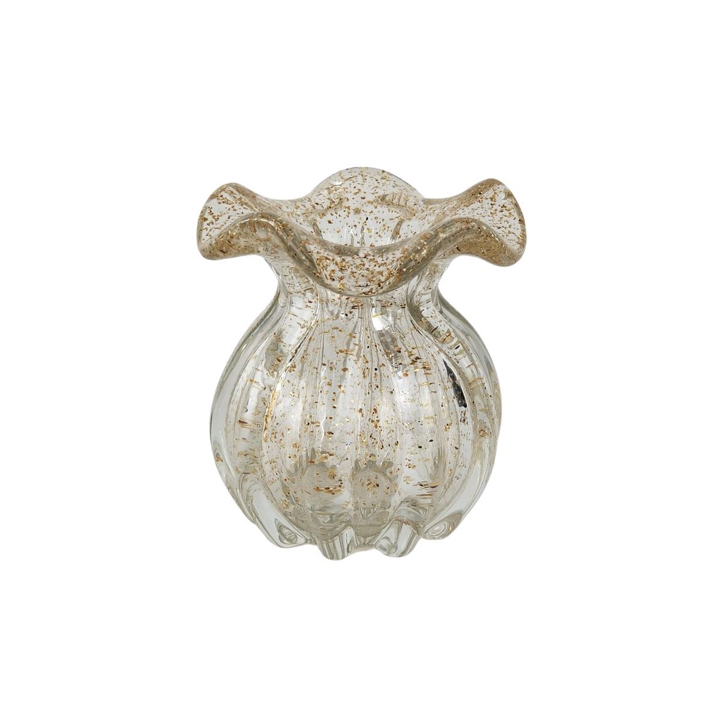 Vaso Trouxinha de Murano Laradore Transparente e Pó Dourado
