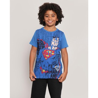 Camiseta Infantil DC Comics Super Homem Manga Curta Azul