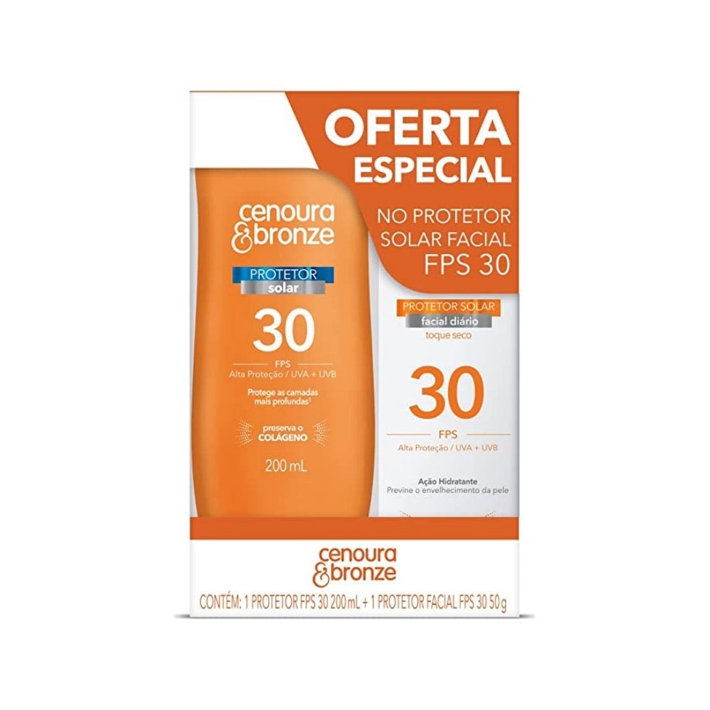 Kit Protetor Solar Facial Fps 30 + Protetor Solar Facial Fps 30 Cenoura & Bronze
