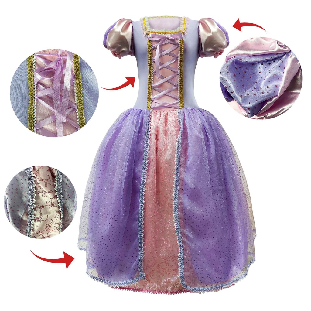 Detalhes do Fantasia Rapunzel Princesa Adulta de Luxo Com Tiara