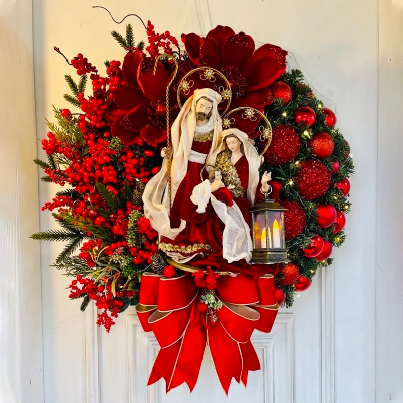 Decorações de natal cena decoração adereços Jesus natal guirlanda porta pendurado