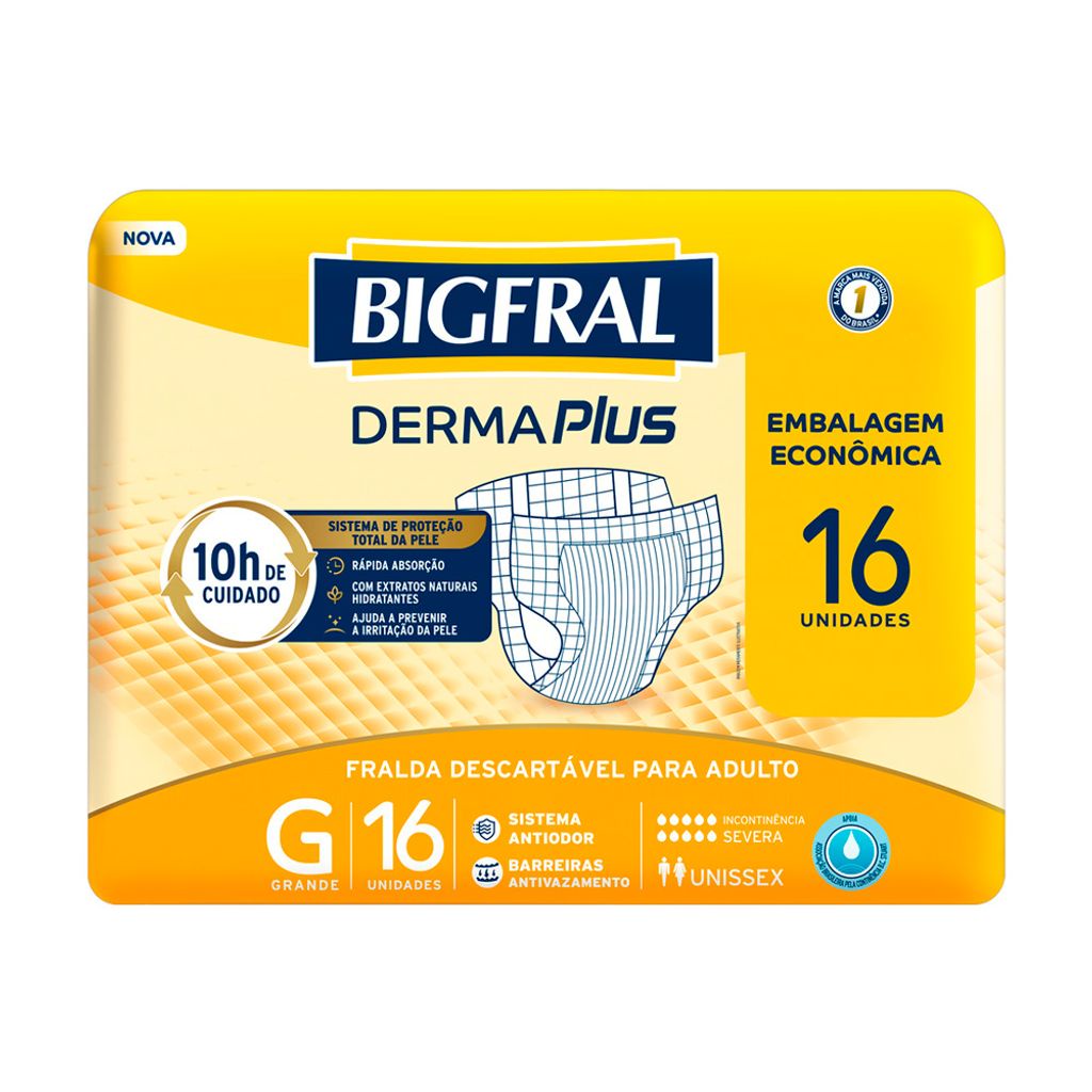 Fralda Geriátrica Bigfral Derma Plus Tamanho G com 16 Unidades