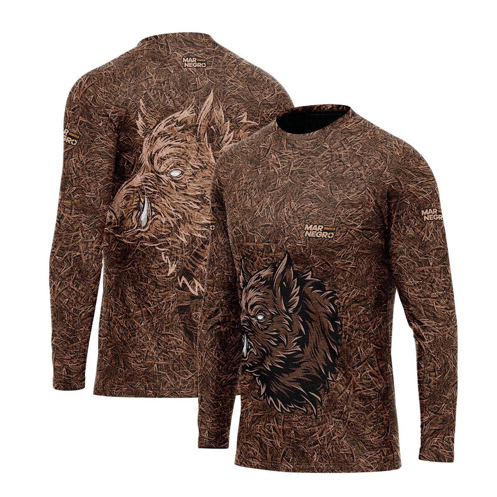 Camisa Gola Careca Hunter Proteção Solar UV Java Folhagem - Mar Negro