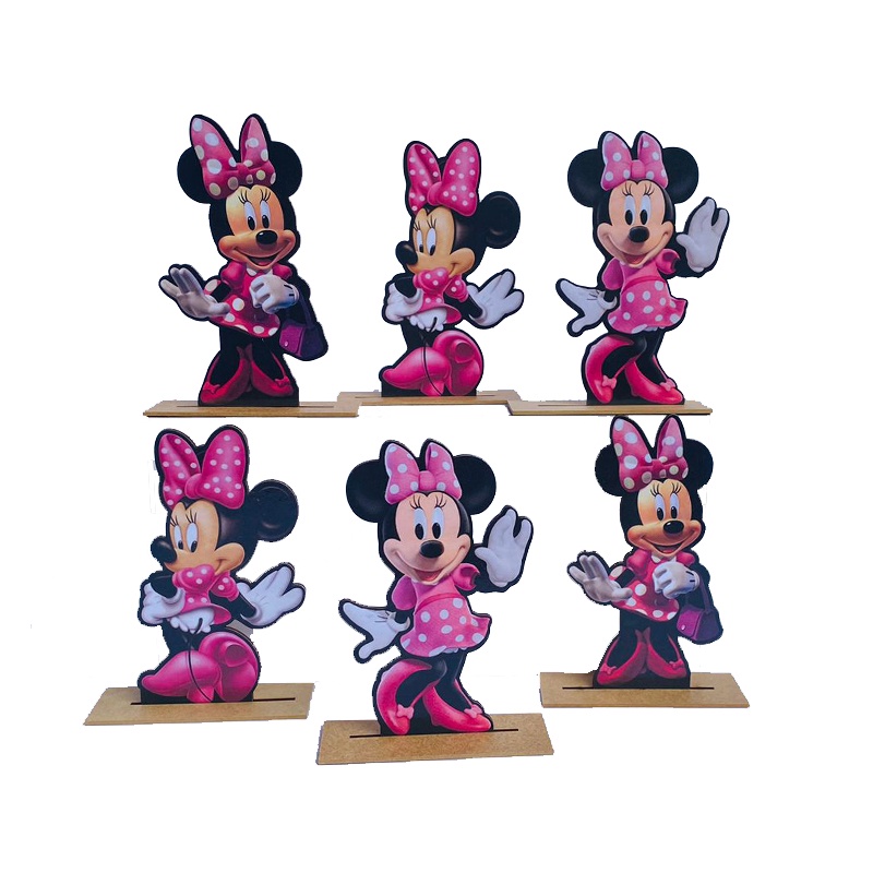 Kit Display de Mesa 6 Peças Para Festa Minnie Rosa MDF em Oferta na Shopee