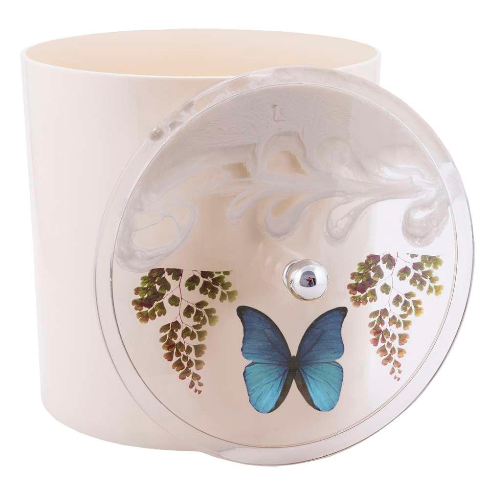 Lixeira Decorada Bege com Borboleta Azul