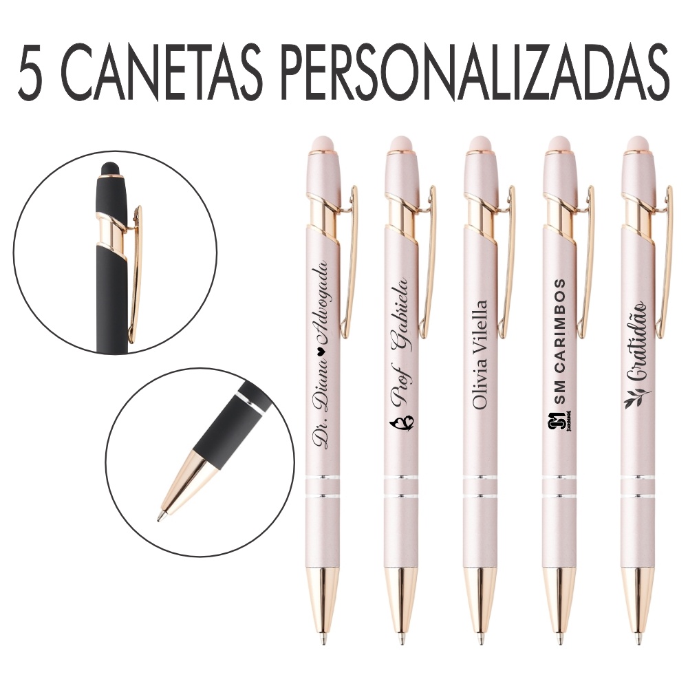 5 Canetas de Metal Personalizada C/ Ponta Touch (Gravação a Laser - Nome, Logo, Frases, Empresa)