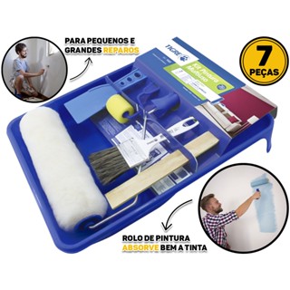 Kit Reparo Manutenção 7 Peças Parede Teto Tintas Multiuso Profissional Suporte Bandeja Rolo Pincel