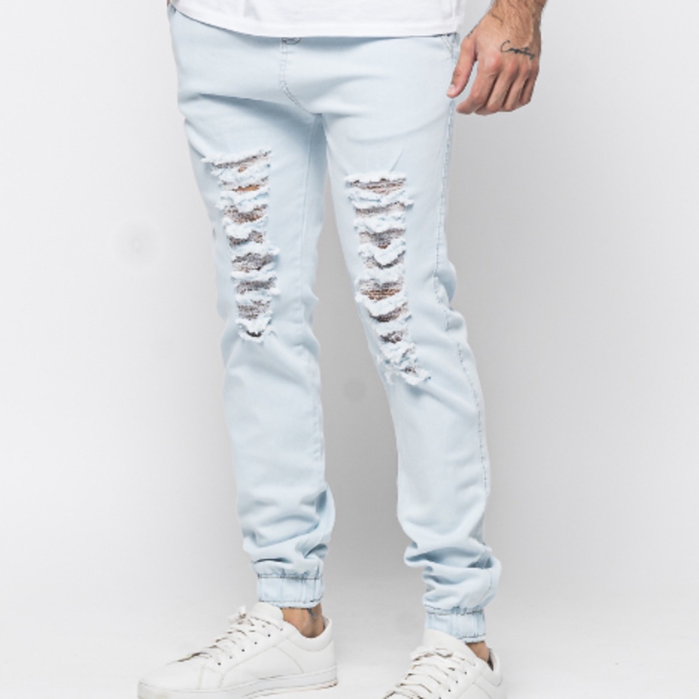 CALÇA JOGGER JEANS MASCULINA FEMININA DESTROYED RASGADA