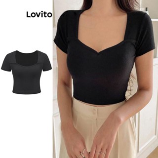 Lovito Casual Lisa Camiseta Feminina com Gola Quadrada L62ED036 (Damasco/Preta)
