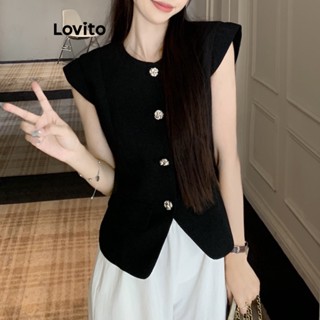 Lovito Regata Casual Feminina Com Botão Frontal Simples LNE38198 (Branco/Preto)