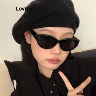 Lovito Óculos de Sol Cat Eye Básicos para Mulheres L60AD108 (Cinza/Branco)