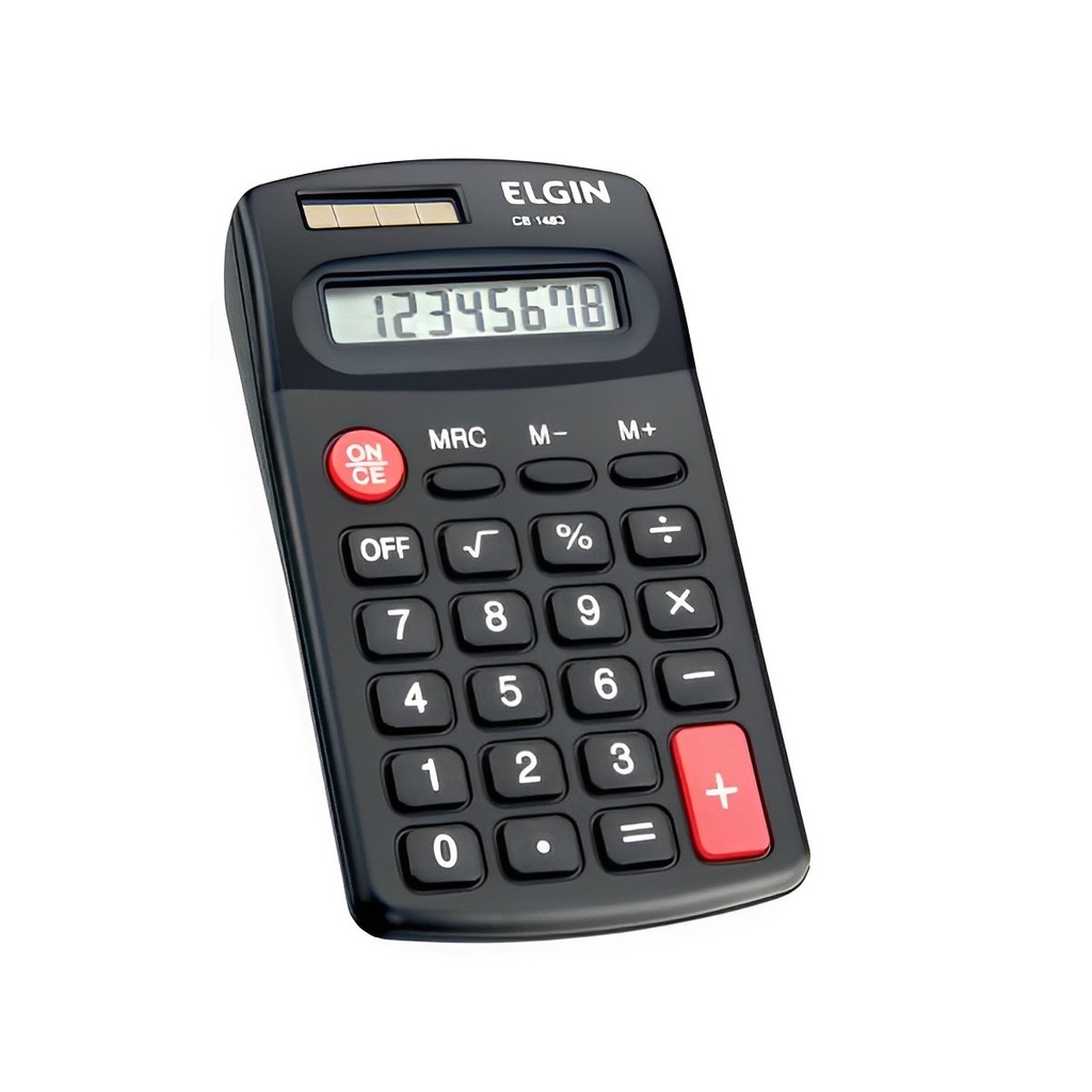 MINI CALCULADORA DE BOLSO 08 DÍGITOS ELGIN PEQUENA COMPACTA E PORTÁTIL PRETO