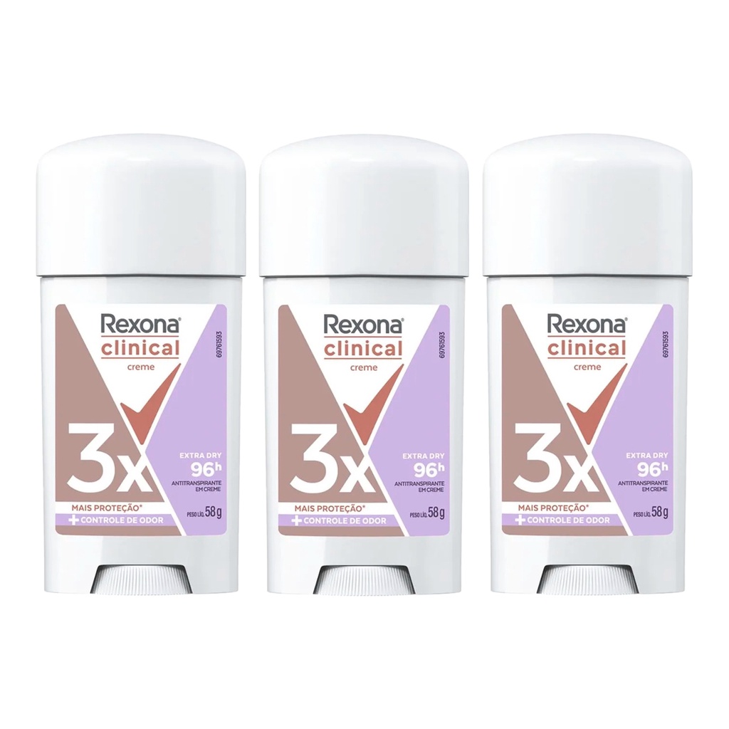 Desodorante Rexona Clinical Extra Dry Feminino 58g - Kit C/3 Unidades - Beauty