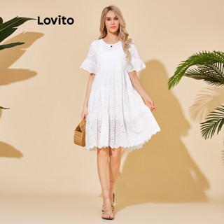 Lovito Vestido com Camadas e Forro Simples para Mulheres LBL06011 (Branco)