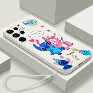 Capa Para Samsung Galaxy A13 4G A15 A13 5G Cartoon Cute Blue Stitch Girl Pink Angel Love Heart Lanyard Macia À Prova De Choque Telefone Tpu