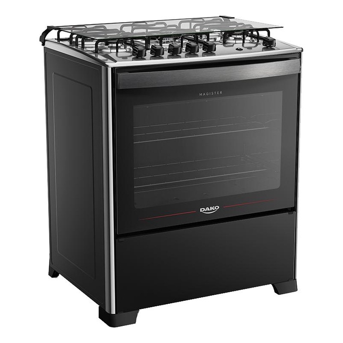 Fogão 5 Bocas Preto Com Mesa De Inox Dako Magister Bivolt