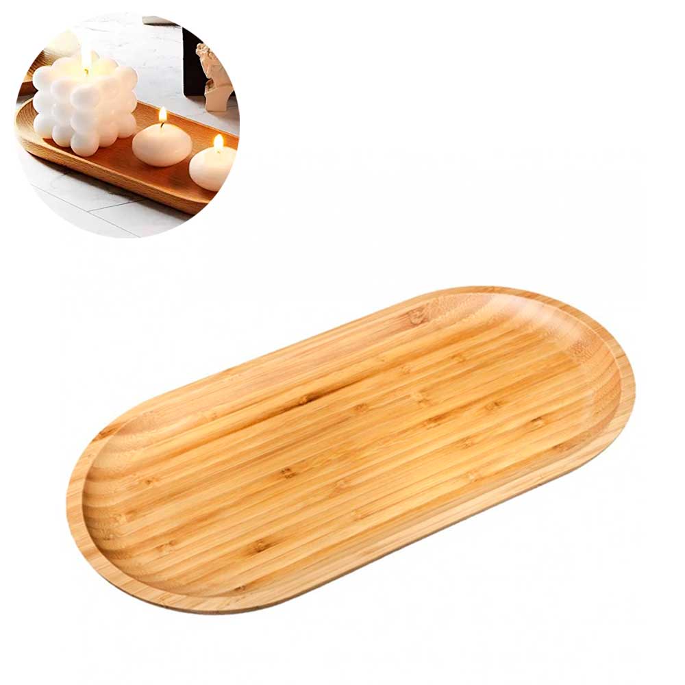 Bandeja decorativa bambu média travessa oval servir petisco fruta chá lanche café cozinha organizar cosmético porta-joias banheiro maquiagem sala bamboo