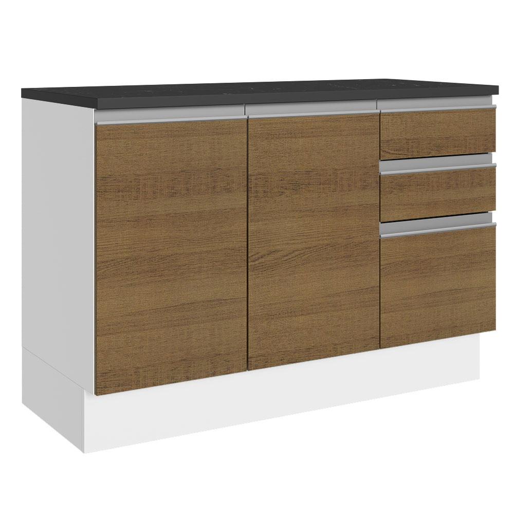 Balcão de Pia Cozinha 100% MDF 120 cm 3 Portas e 2 Gavetas Branco/Rustic Acordes Madesa em Oferta na Shopee