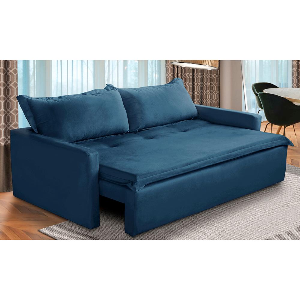 Sofá Sem Caixa Retrátil, Reclinável 1,65m com Molas Kiara Suede Azul Adonai Estofados em Oferta na Shopee