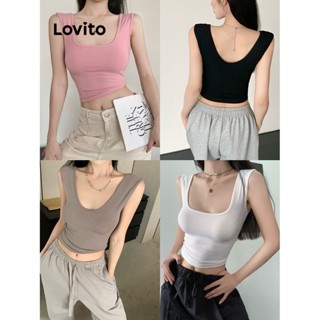 Lovito Regata Casual Lisa Com Gola Redonda Para Mulheres LNE34036 (Café/Branco/Rosa/Preto)