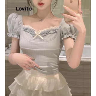 Lovito Blusa Casual Com Laço Liso Para Mulheres LNA42104
