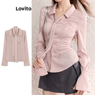Lovito Blusa Casual Listrada Com Botão Frontal E Bolso Falso Para Mulheres LNE42102