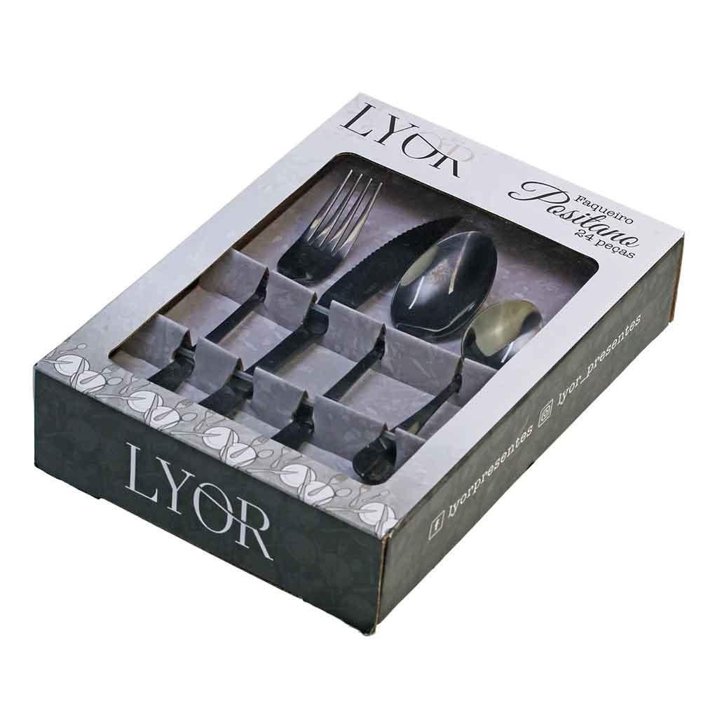 Jogo de Talheres Inox Black 24 Peças - Lyor 7851 em Oferta na Shopee