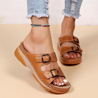 [Sandálias ortopédicas Plus PU couro retro proteção confortável arco redondo suporte para design feminino