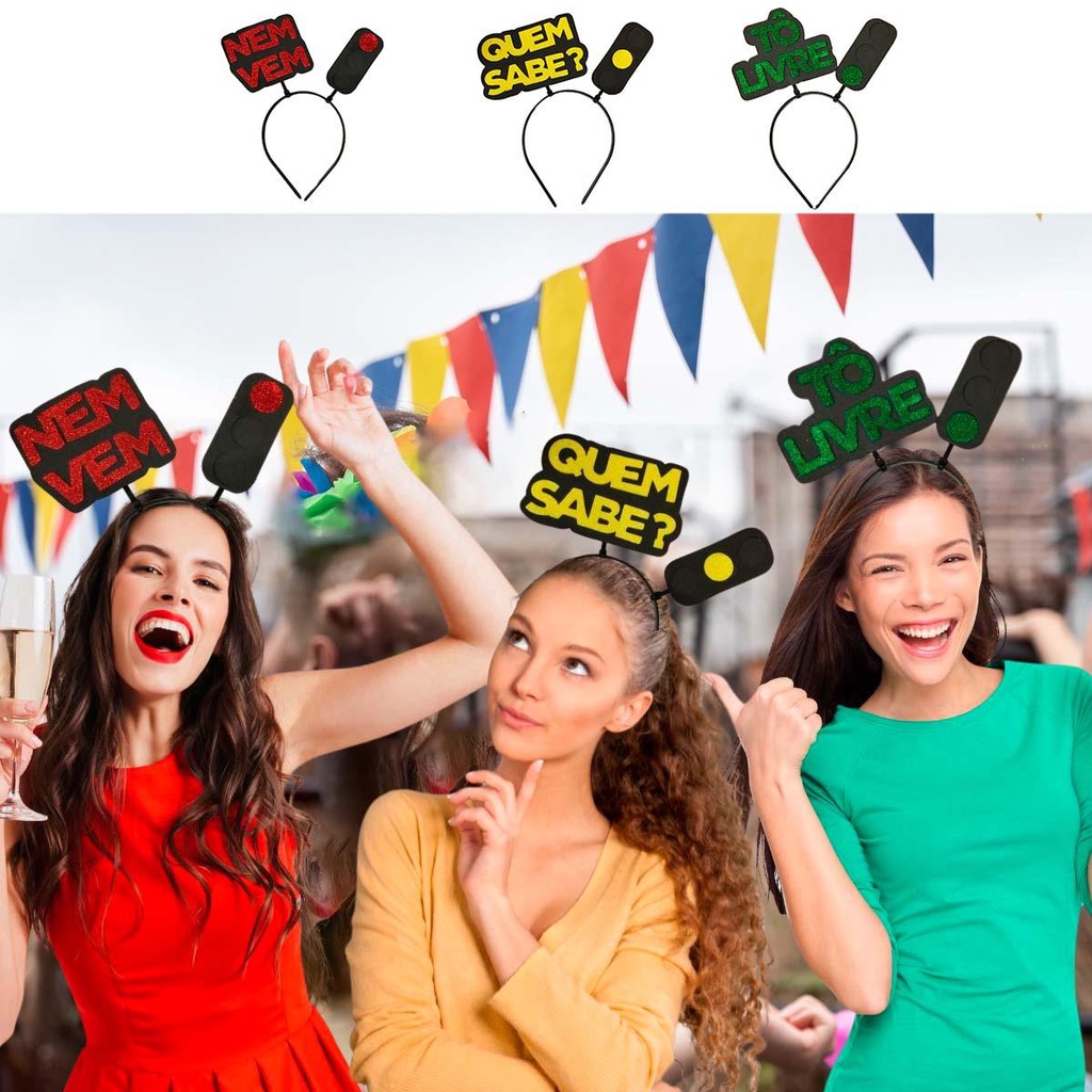 Kit 3 Tiaras Carnaval pra Fantasia Amigas Sinal Vermelho Amarelo e Verde em Oferta na Shopee