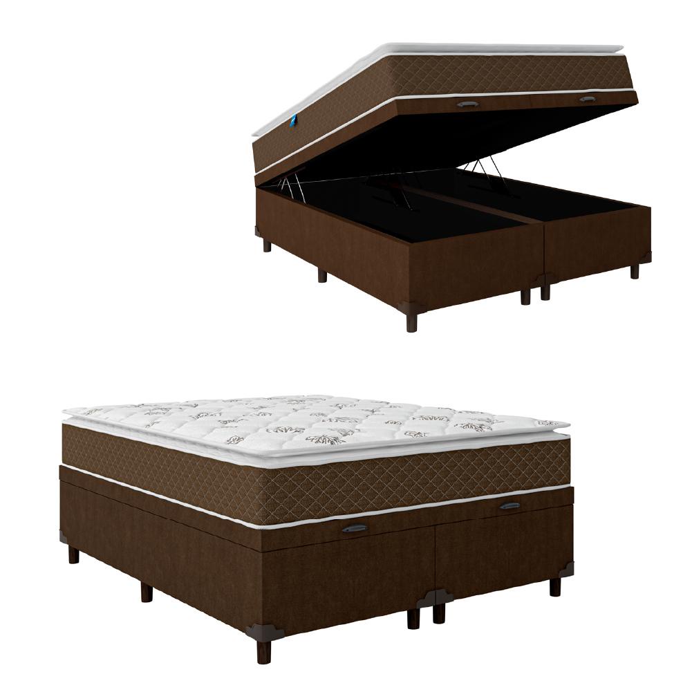 Cama Box Baú Casal Queen Colchão Molas Ensacadas Pillow Top Martino 158x198x66cm Marrom/Branco Umafl - Home & Living