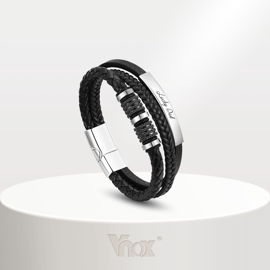Vnox Fashion Pulseira Personalizada Para Homens , De Couro De PU Gravado Sem Aço Inoxidável Jóias